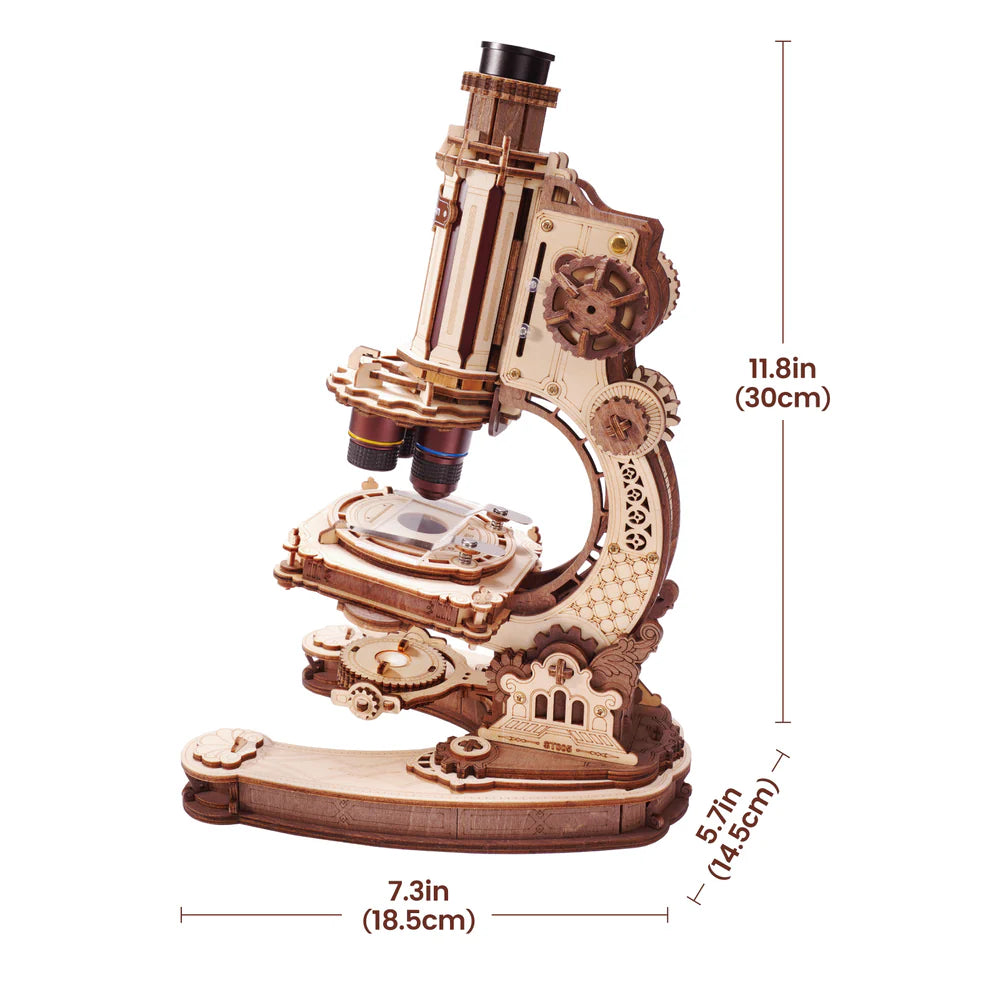 Puzzle 3D mécanique en bois représentant un microscope