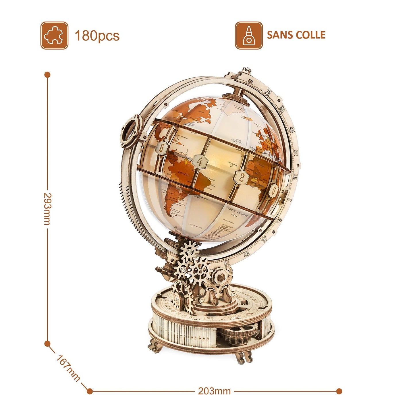 Globe Lumineux – Maquette en Bois 3D