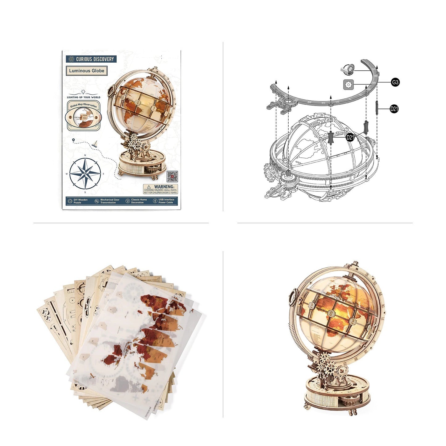 Globe Lumineux – Maquette en Bois 3D