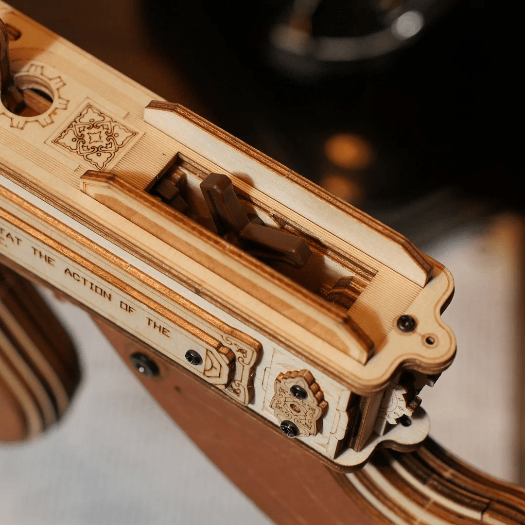 Puzzle en Bois Mitraillette – Jouet 3D ‘Projectiles Élastiques’