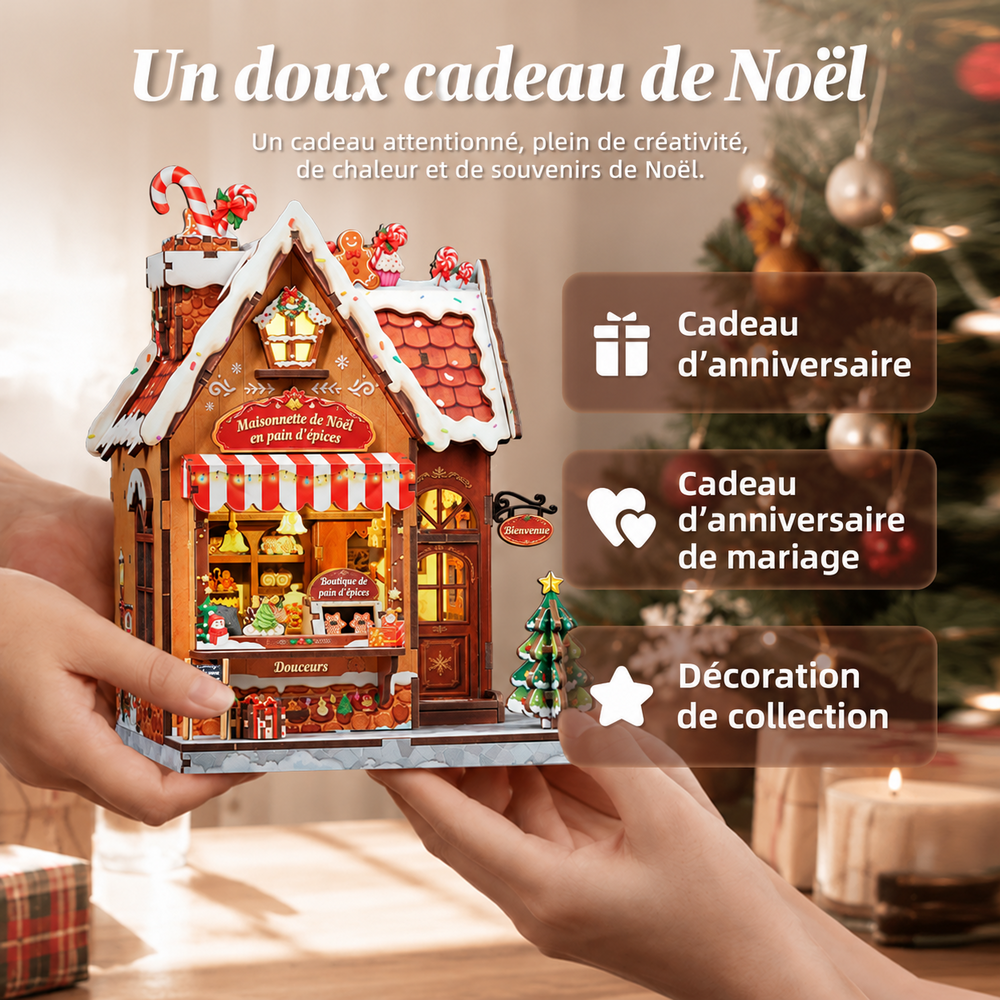 Maison miniature en bois à construire – Chalet de Noël en pain d’épices