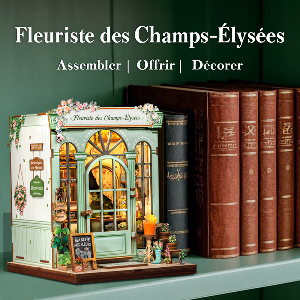Book Nook en bois à construire – Fleuriste Champs-Élysées avec LED