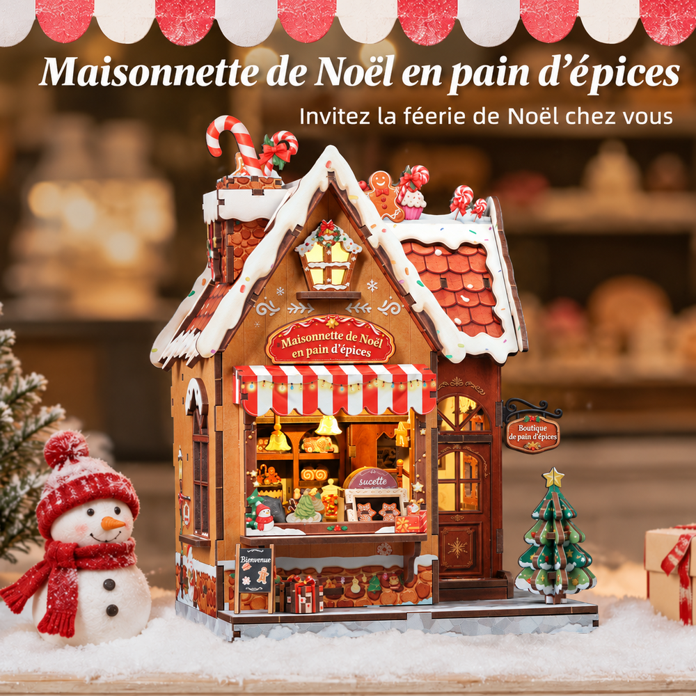 Maison miniature en bois à construire – Chalet de Noël en pain d’épices