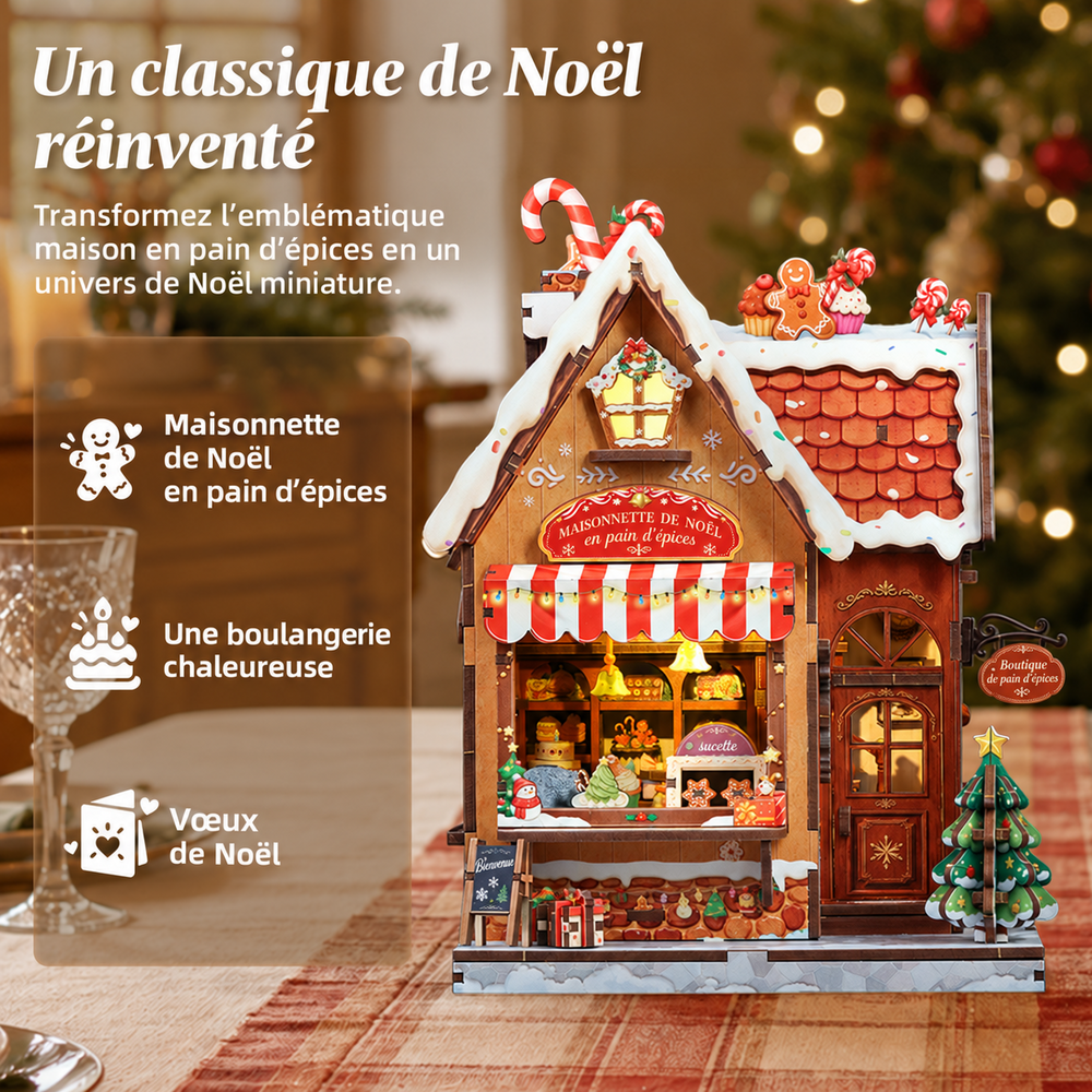 Maison miniature en bois à construire – Chalet de Noël en pain d’épices