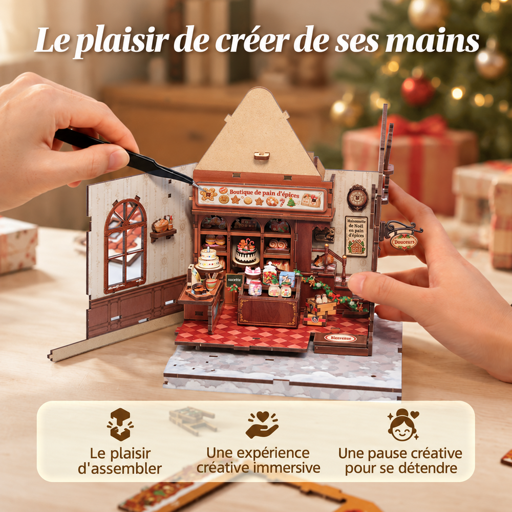 Maison miniature en bois à construire – Chalet de Noël en pain d’épices