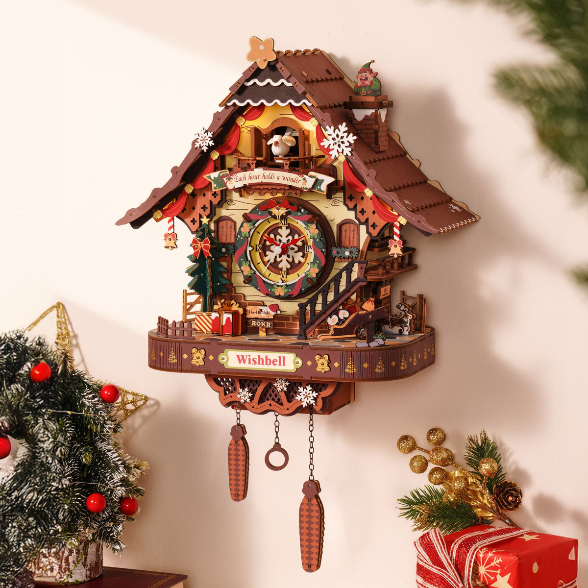 Puzzle 3D en bois – Horloge à coucou de Noël, 293 pièces