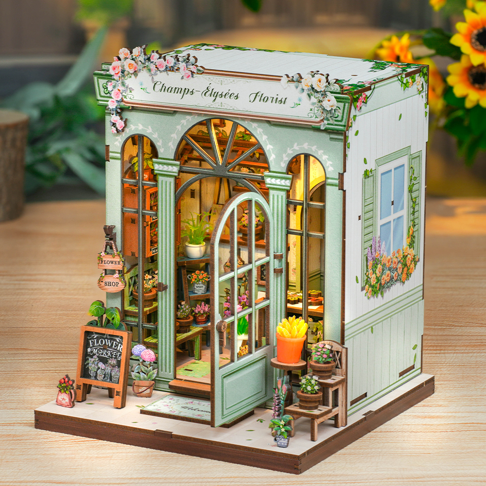 Book Nook en bois à construire – Fleuriste Champs-Élysées avec LED