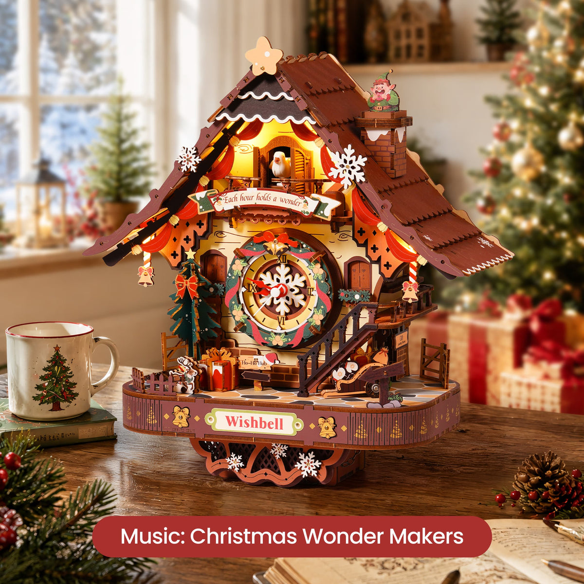 Puzzle 3D en bois – Horloge à coucou de Noël, 293 pièces