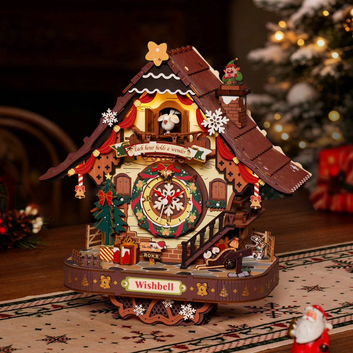 Puzzle 3D en bois – Horloge à coucou de Noël, 293 pièces