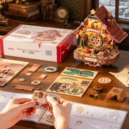 Puzzle 3D en bois – Horloge à coucou de Noël, 293 pièces