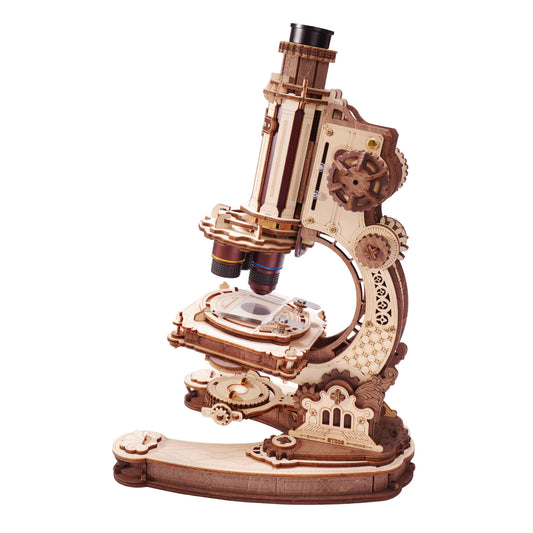 Puzzle 3D mécanique en bois représentant un microscope