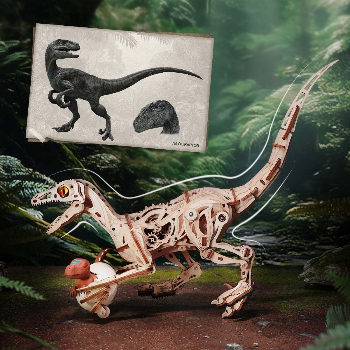 Velociraptor – Puzzle mécanique en bois 3D