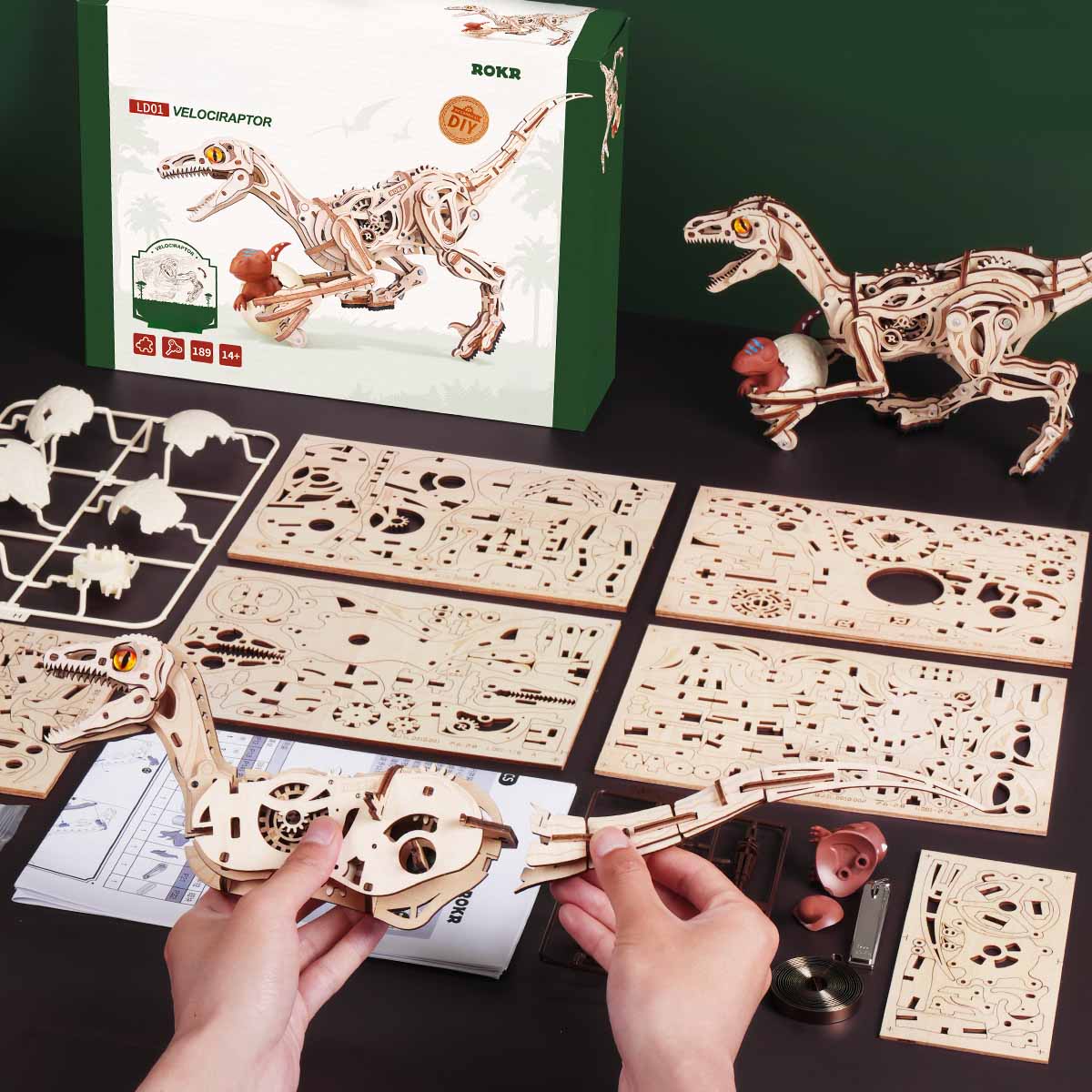 Velociraptor – Puzzle mécanique en bois 3D