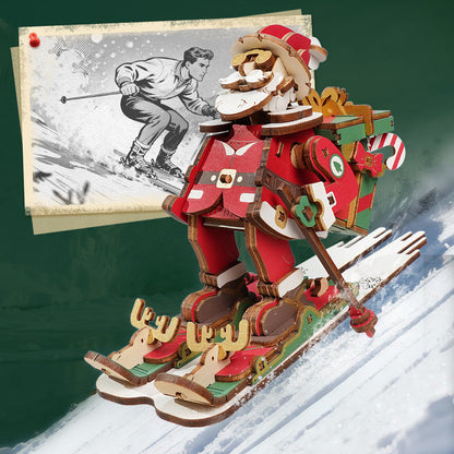 Père Noël sur Skis – Puzzle en bois 3D à balancier