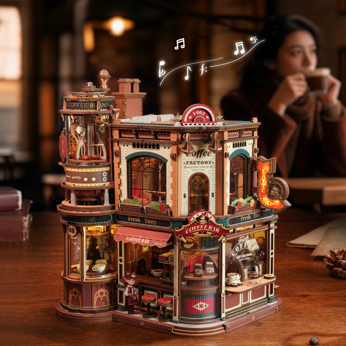 Usine à Café de Rêve – Puzzle 3D en bois avec boîte à musique