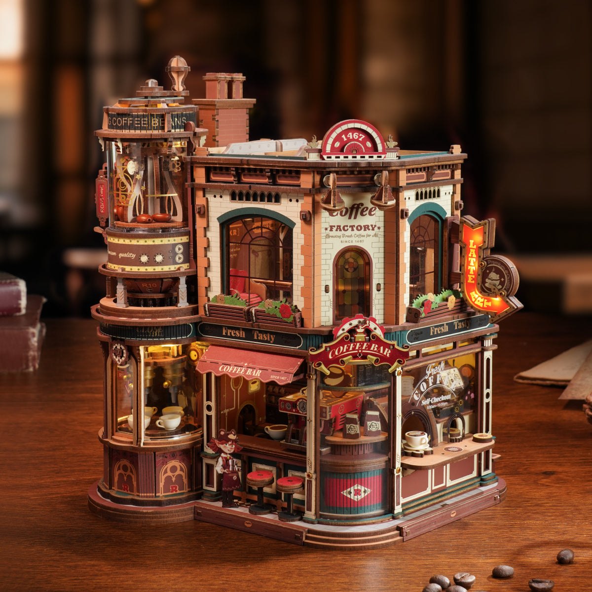 Usine à Café de Rêve – Puzzle 3D en bois avec boîte à musique
