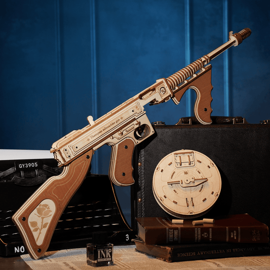Puzzle en Bois Mitraillette – Jouet 3D ‘Projectiles Élastiques’