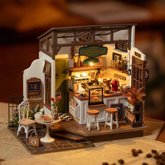 Café Du Village – Miniature En Bois 3D