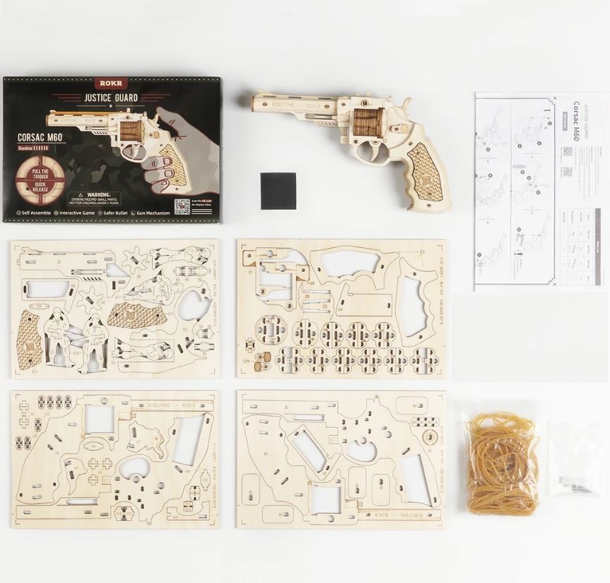 Kit de construction de Revolver en bois 3D pour enfants et adultes, 102  pièces, bricolage créatif, modèle de pistolet à assembler, jouet enfants et  adultes LQ401
