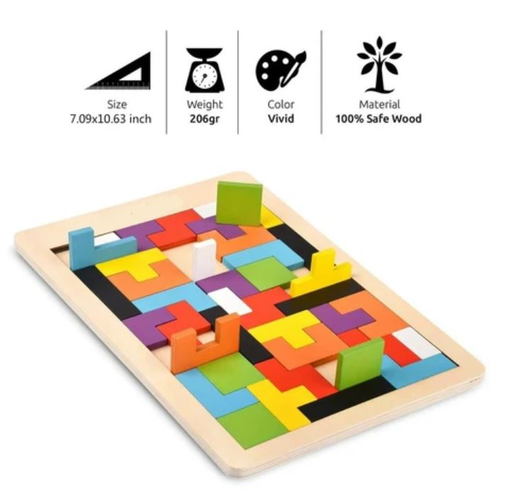 Jeu déchecs Mémoire pour Adultes Jouet Educatif de Puzzle en Bois Tetris Cadeau pour Fête danniversaire XIAPIA Jouet déchecs en Bois pour Enfants 3 Ans 