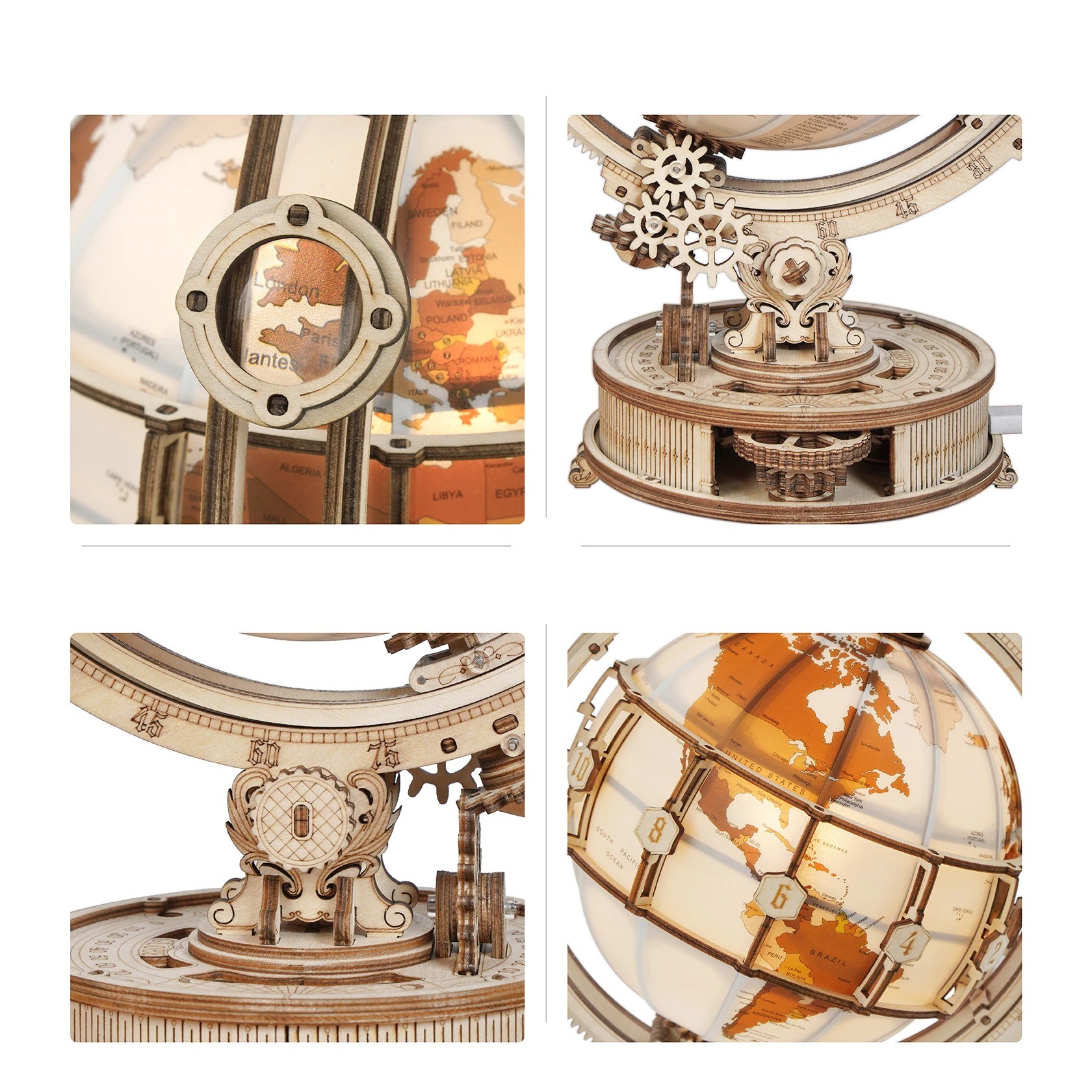 Globe Lumineux- Maquette en bois 3D - MECAPUZZLE